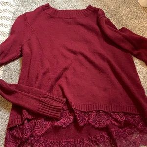 Lace Bottom Maroon Sweater